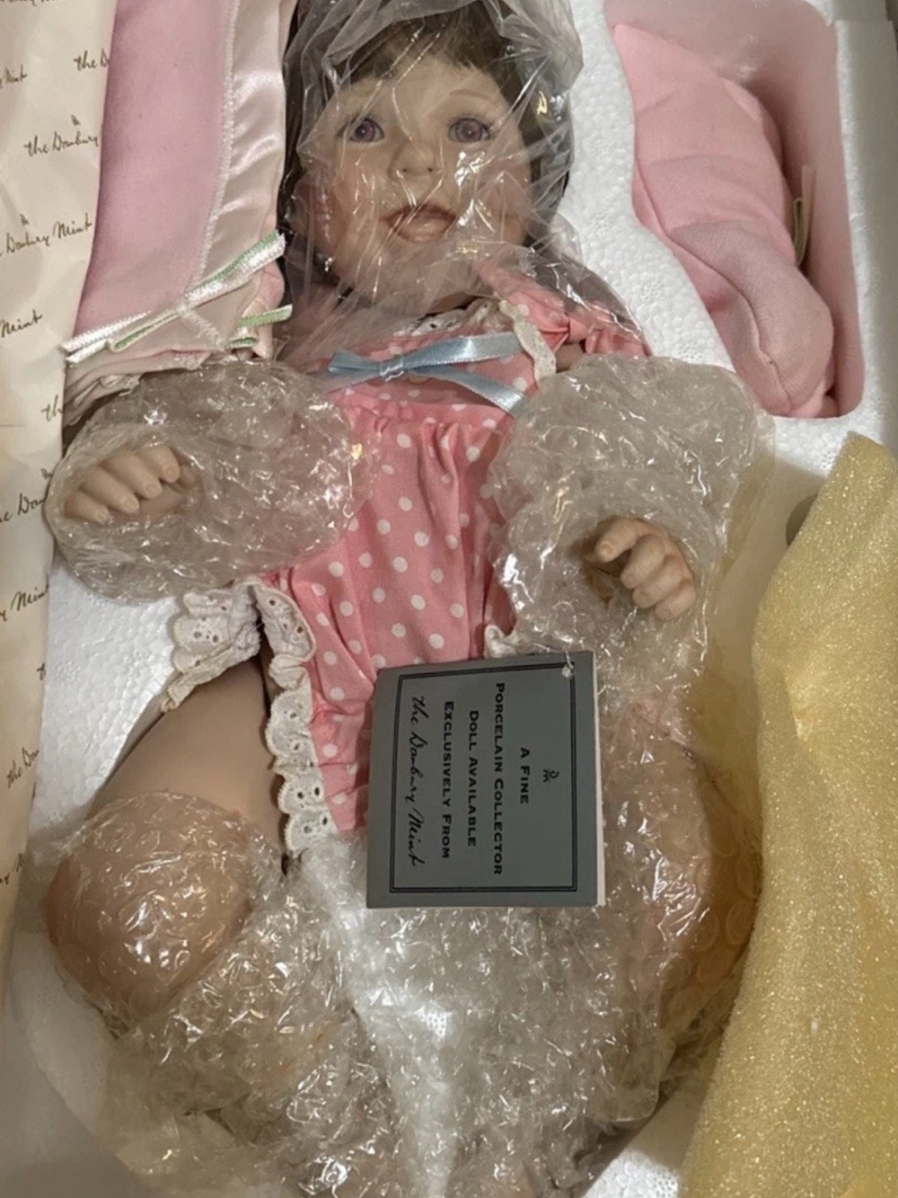 Danbury Mint Porcelain Collector Baby Doll – Pink Polka Dot Outfit
